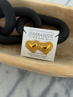 Beaded Heart Gold Earrings