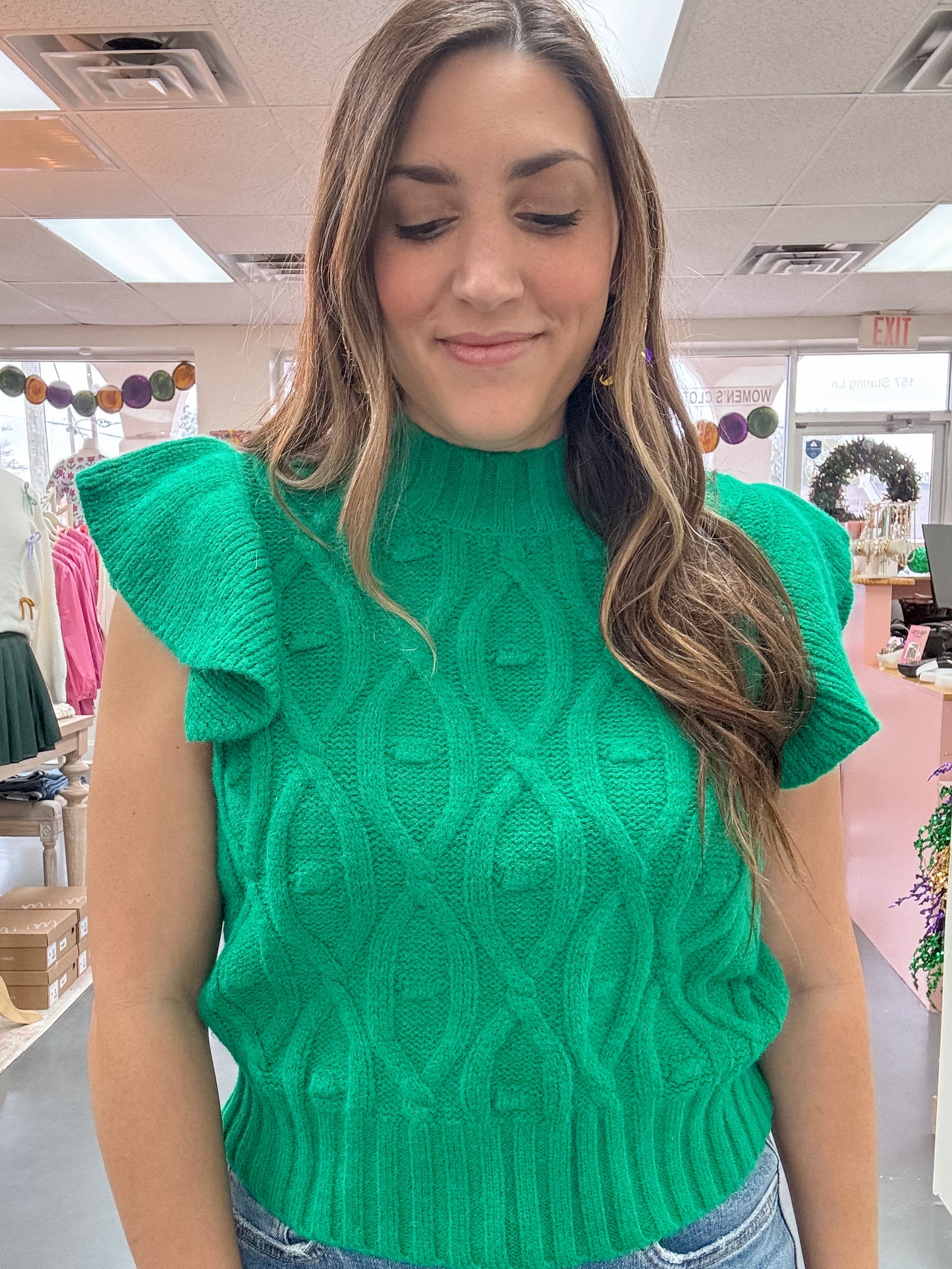 Green Envy Short Sleeve Sweater Top