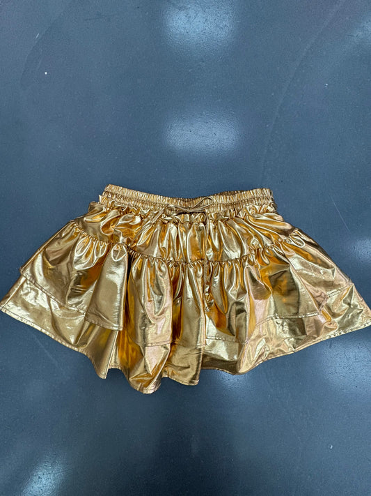 Golden Tie Waist Lined Tiered Ruffle Skort