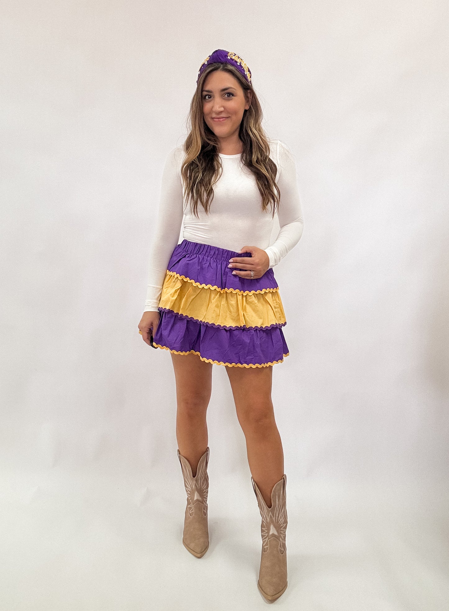 Purple Color Block Trim Skirt