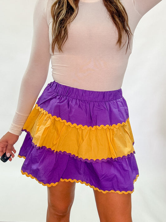 Purple Color Block Trim Skirt