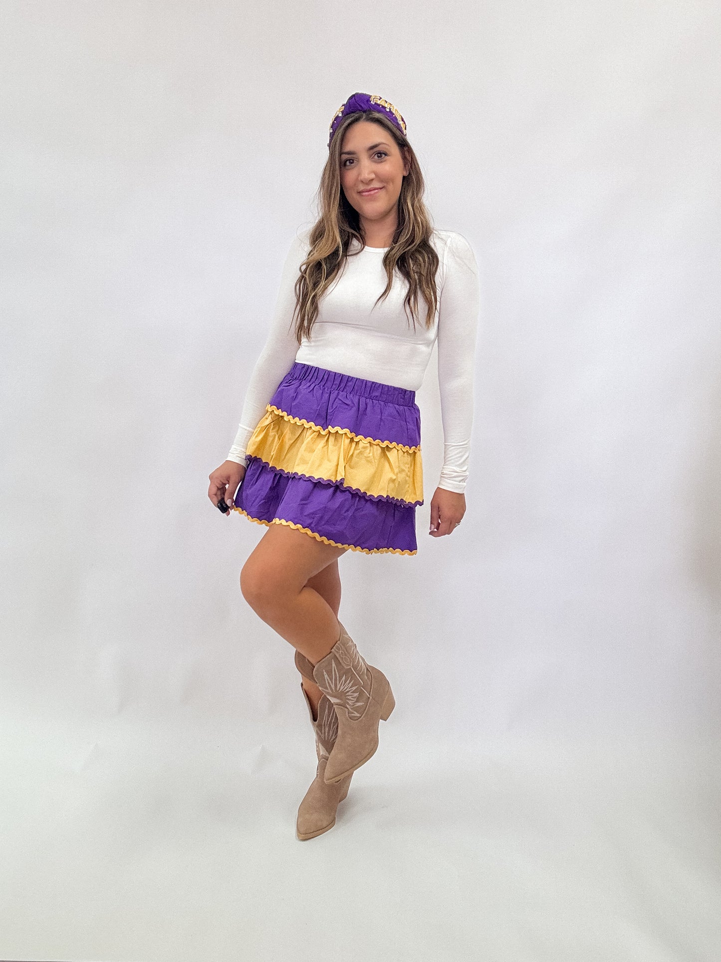 Purple Color Block Trim Skirt