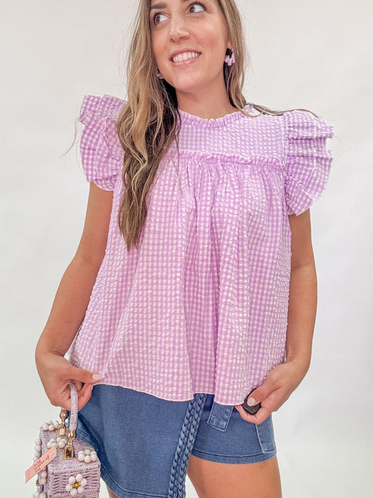 Lavender Gingham Top