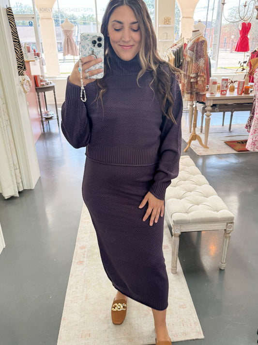 Dark Plum Sweater Skirt Set