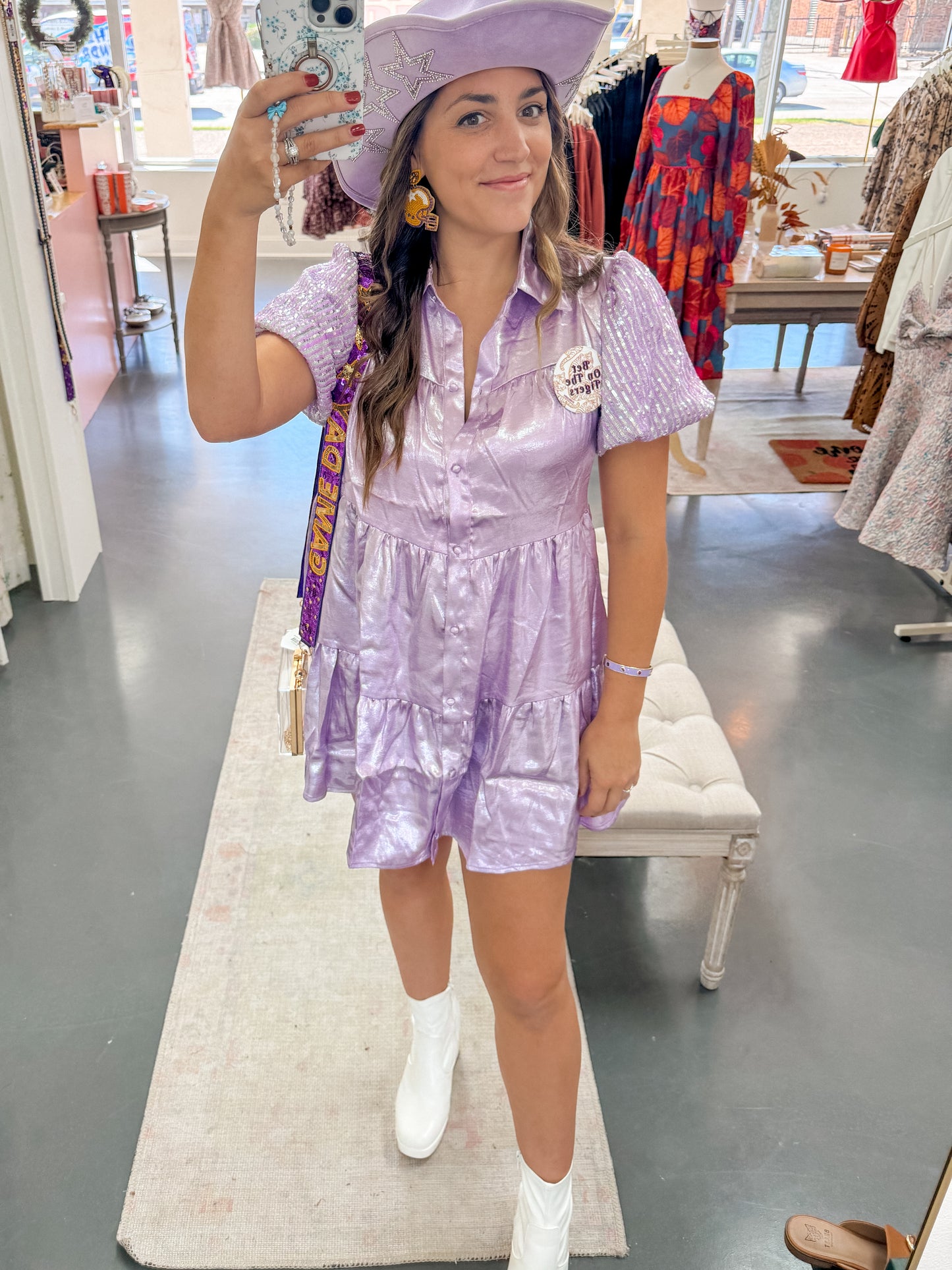 Lavender Metallic Babydoll Dress