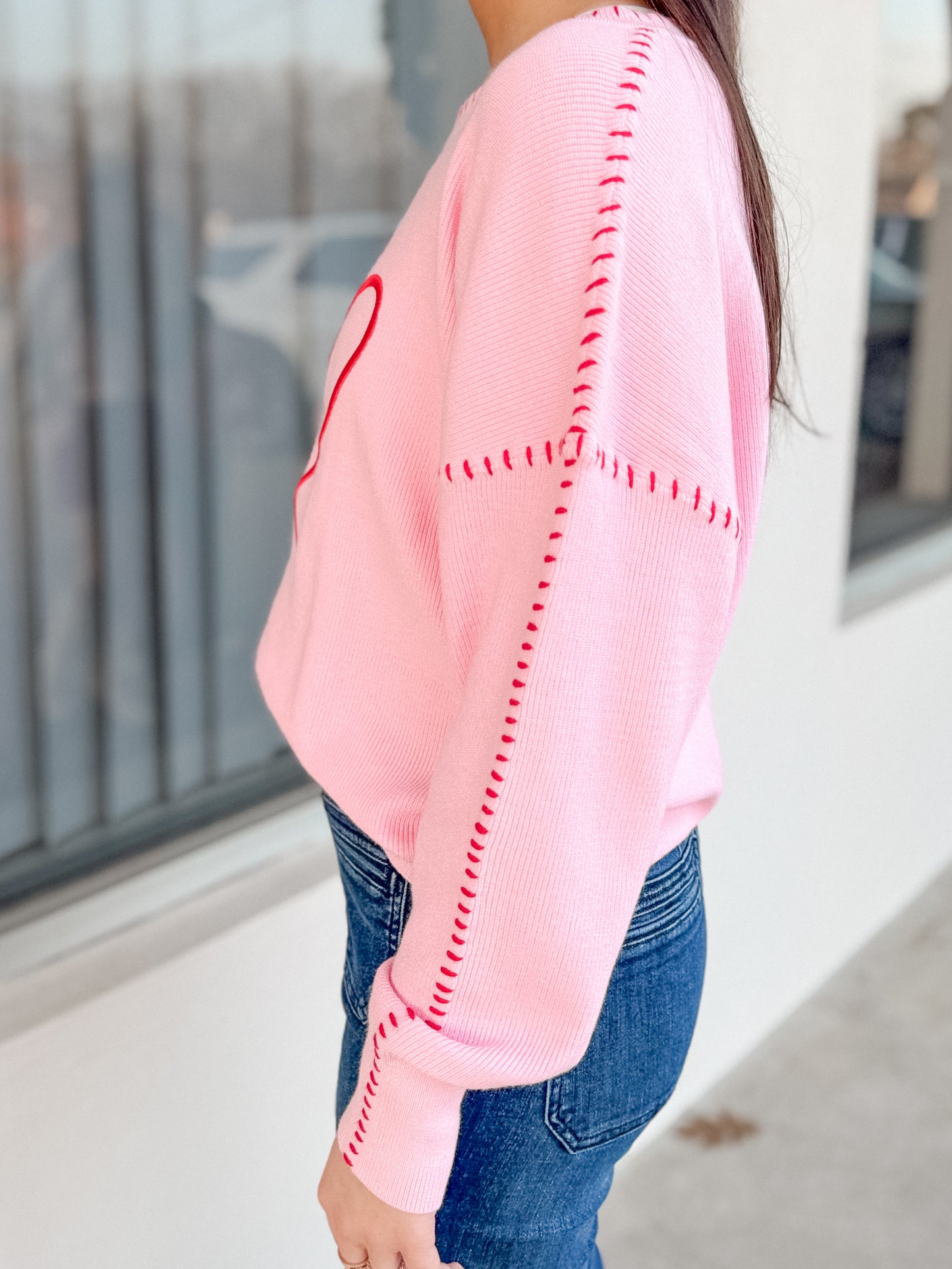 Pink and Red Heart Sweater