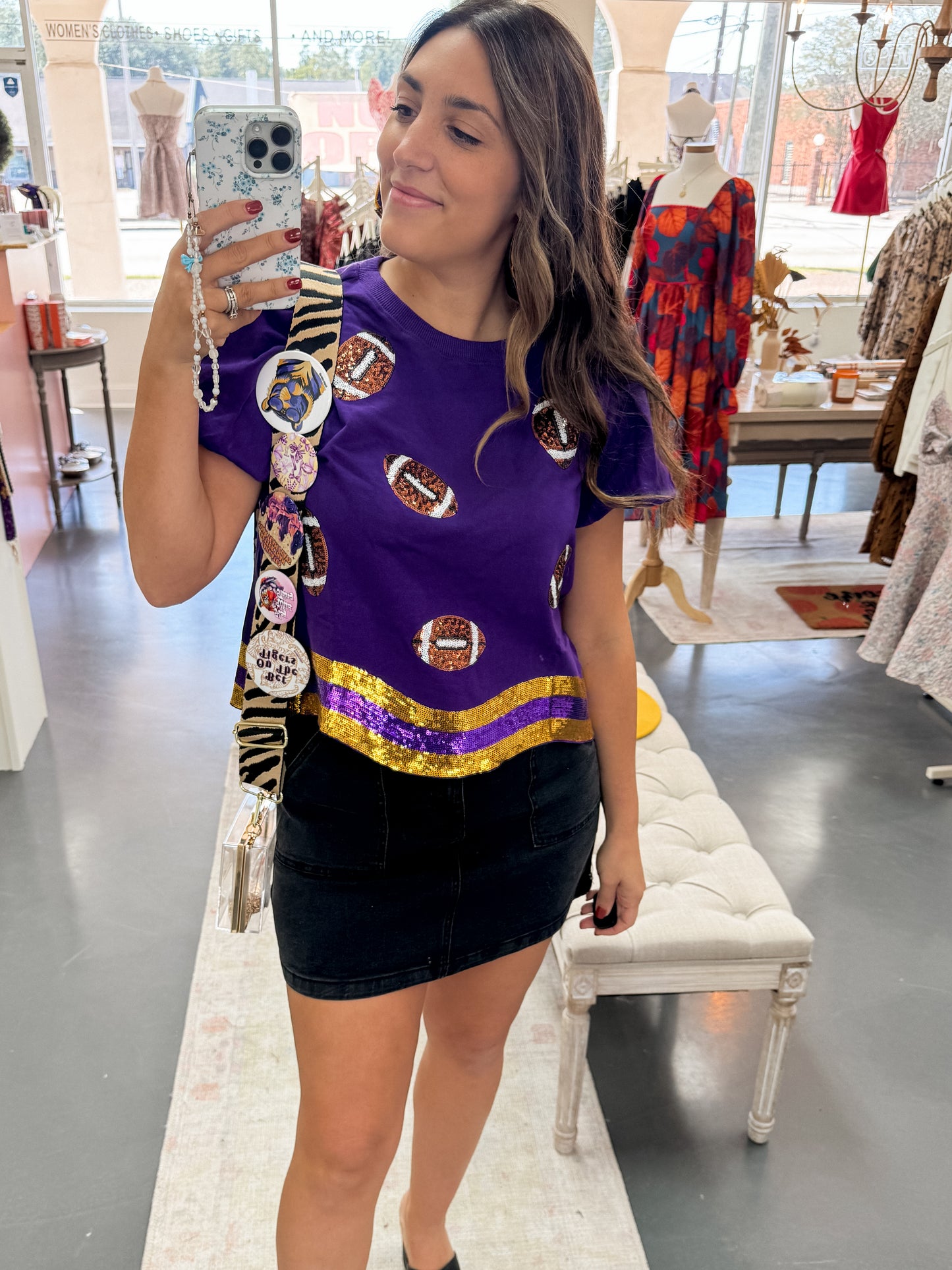 Purple Sequin Football Patch Top