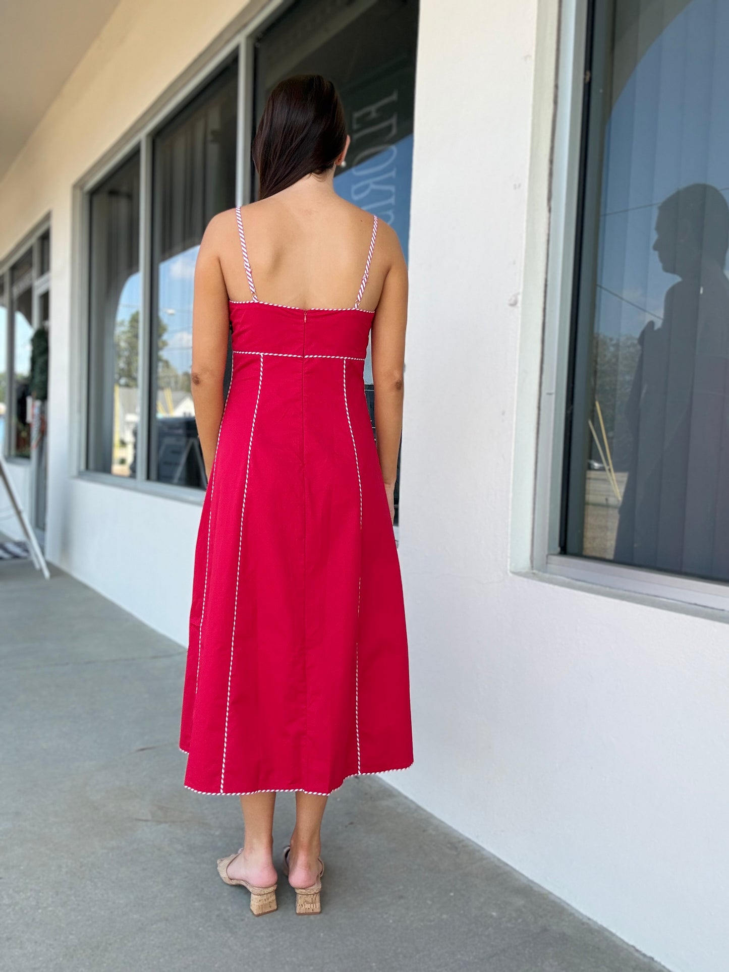 Red and White Bow Midi Dress