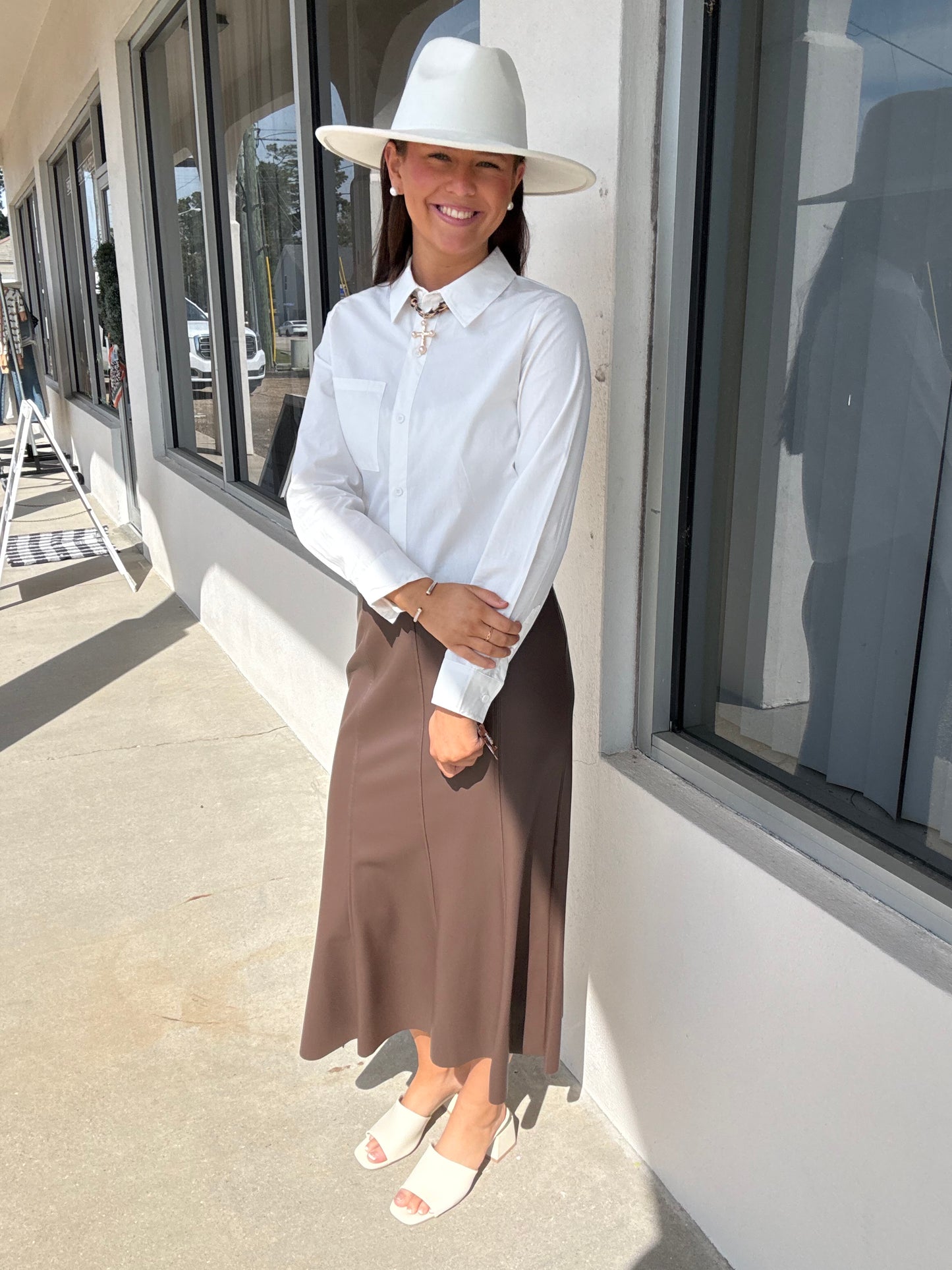 Chocolate Brown Midi Leather Skirt