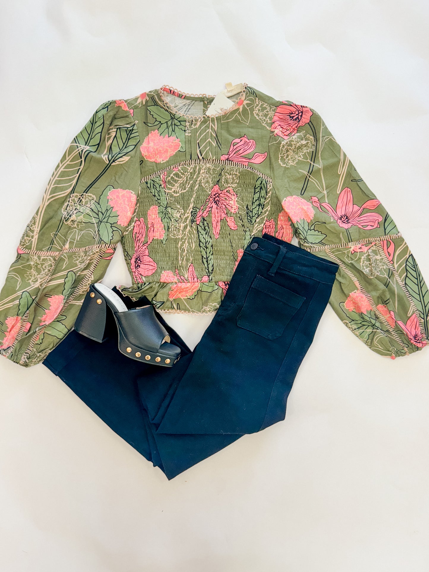 Olive Groves Floral Top