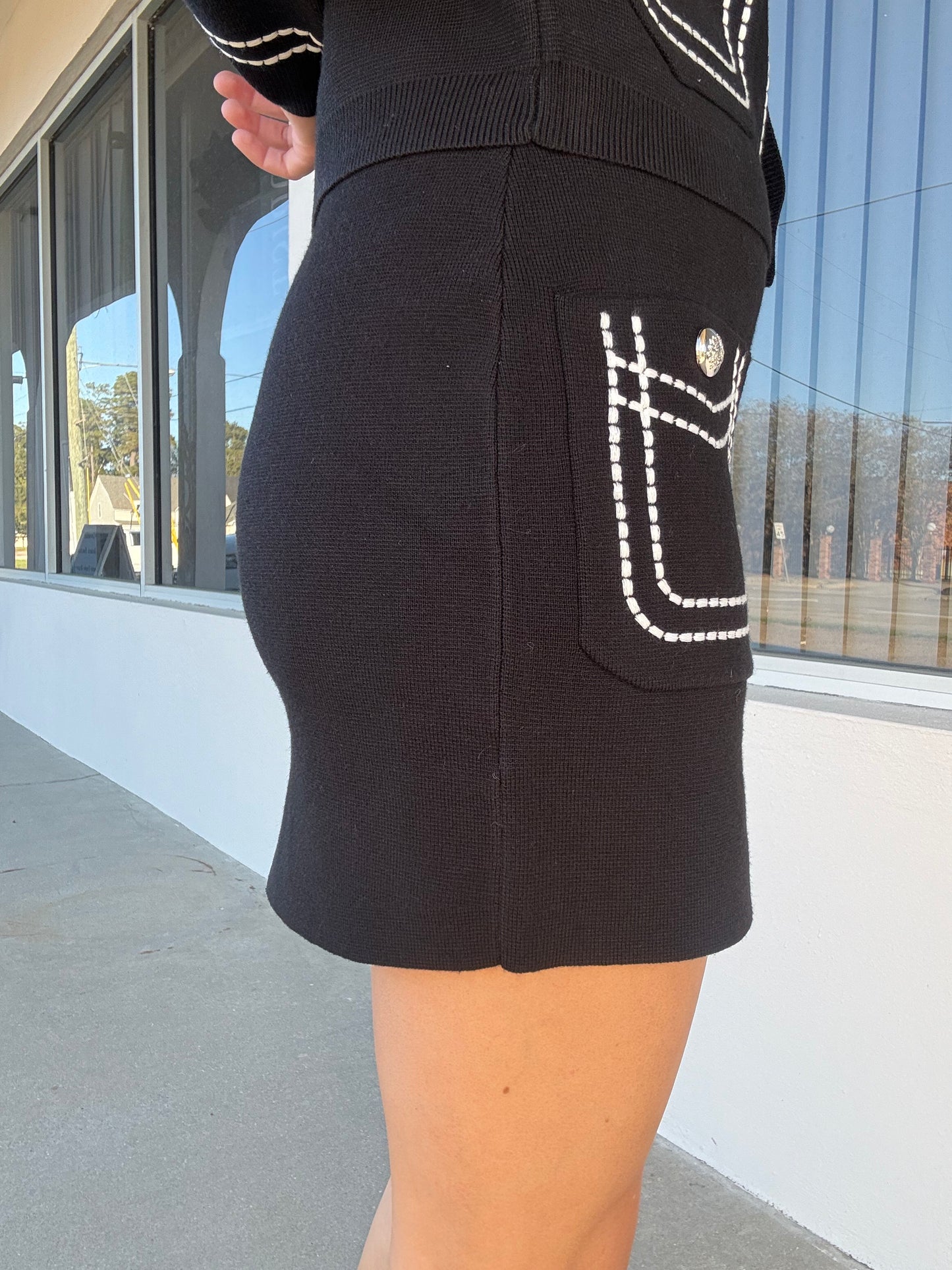 Black Stitch Embroidered Set