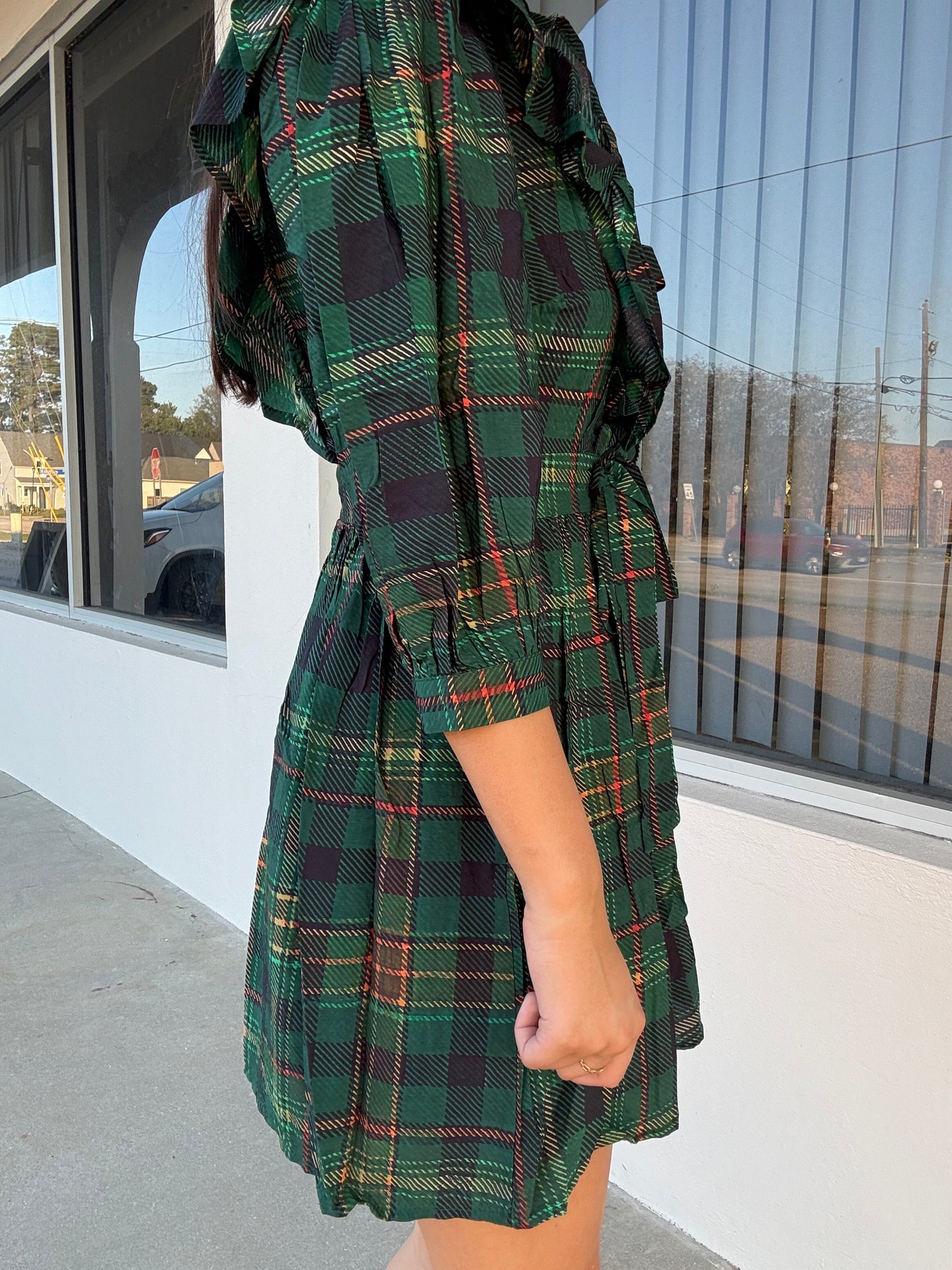 Green Plaid Ruffle Dress