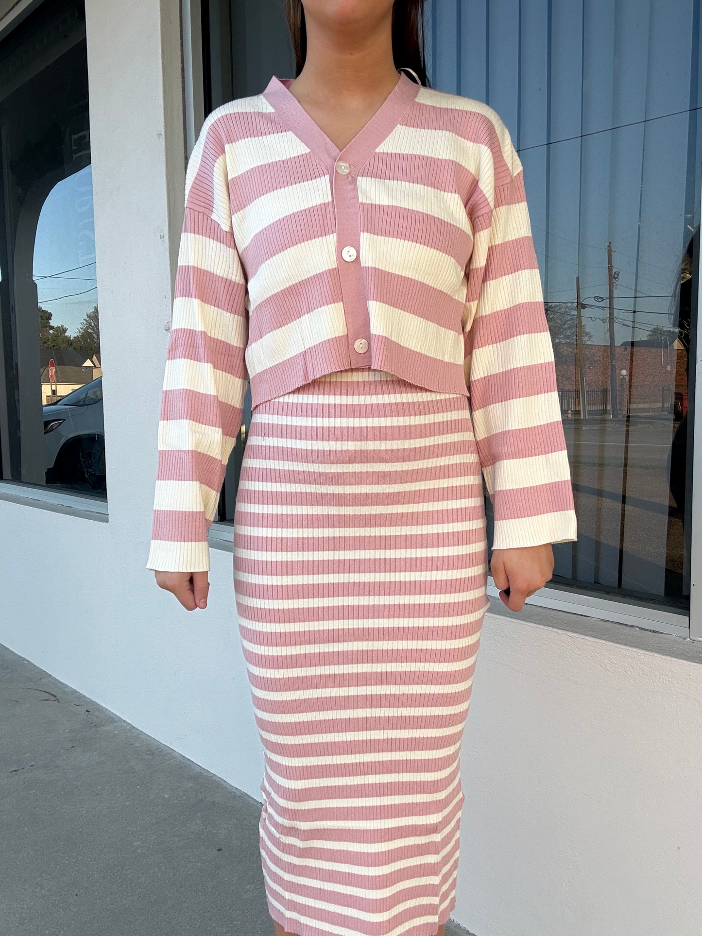 Pink Stripe Sweater Set