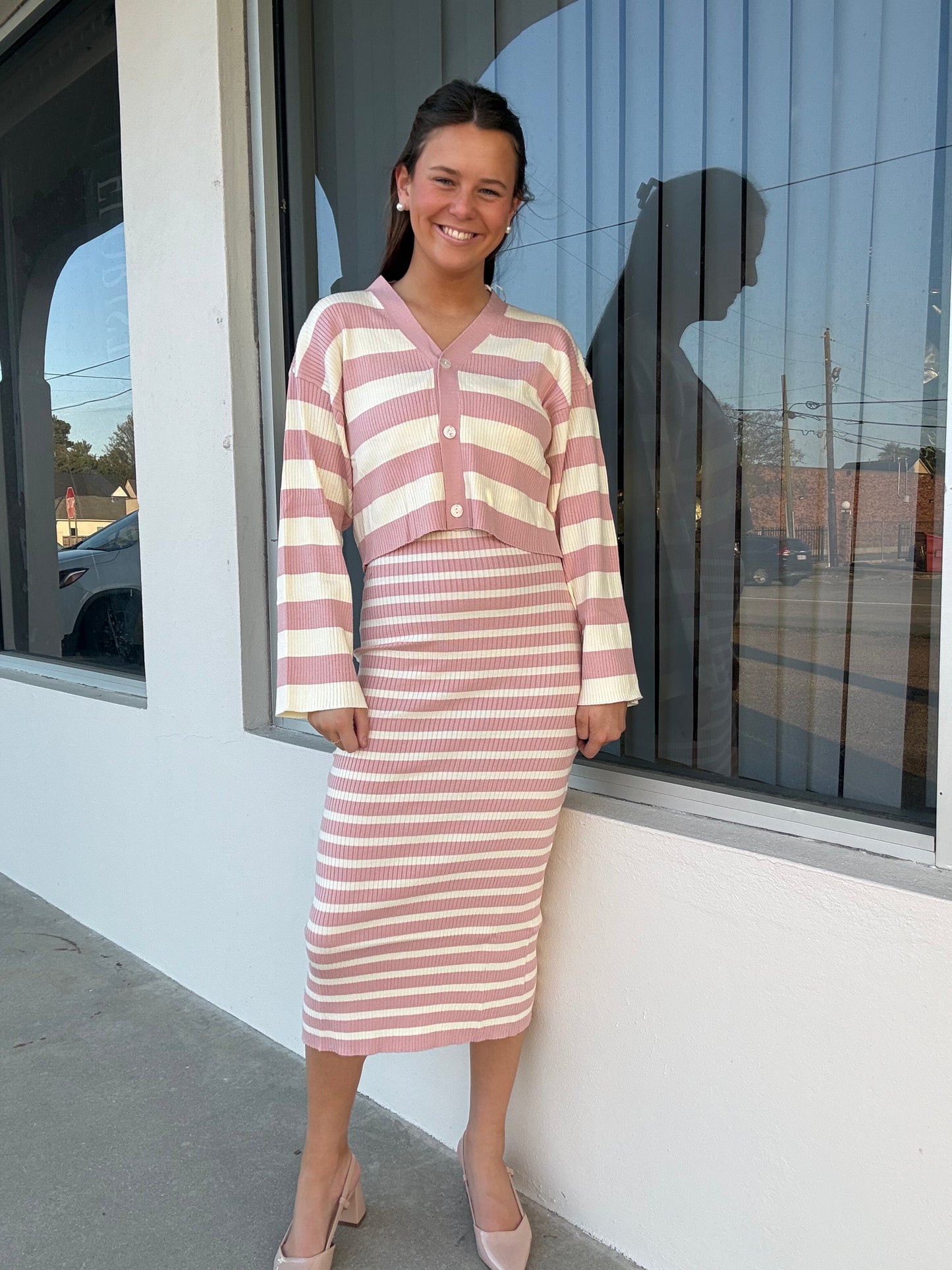 Pink Stripe Sweater Set