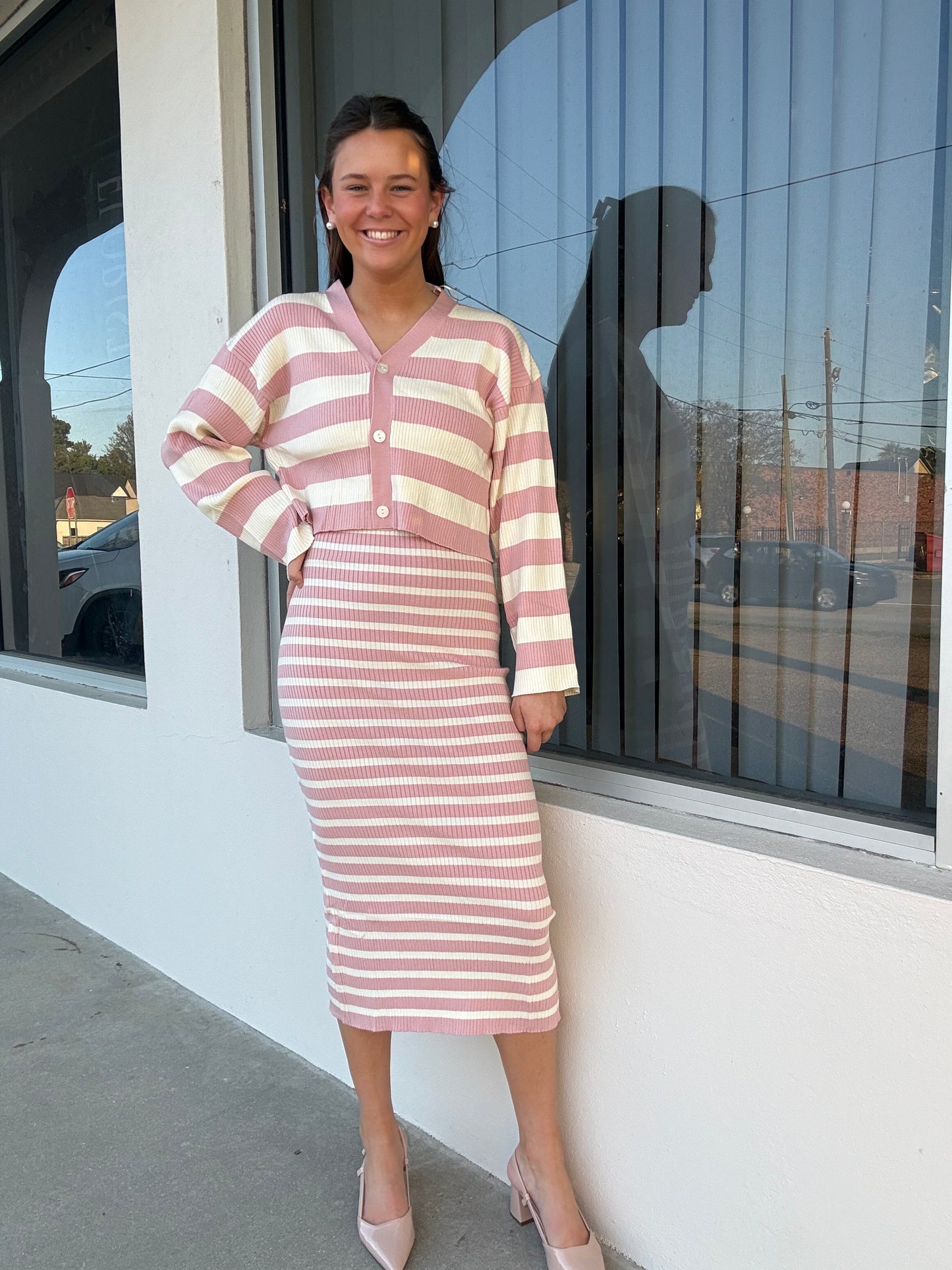 Pink Stripe Sweater Set