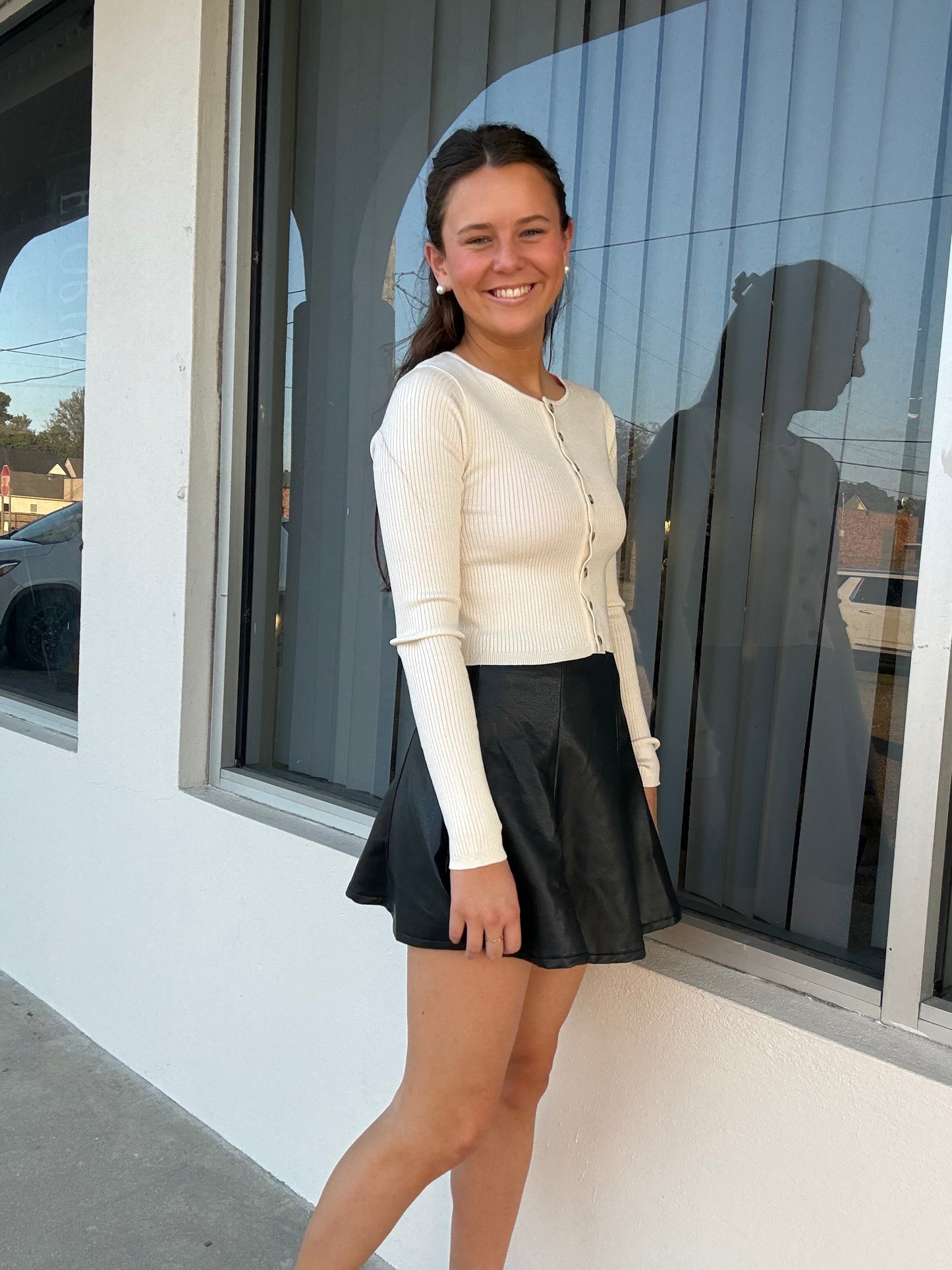 Black Leather Flare Skirt