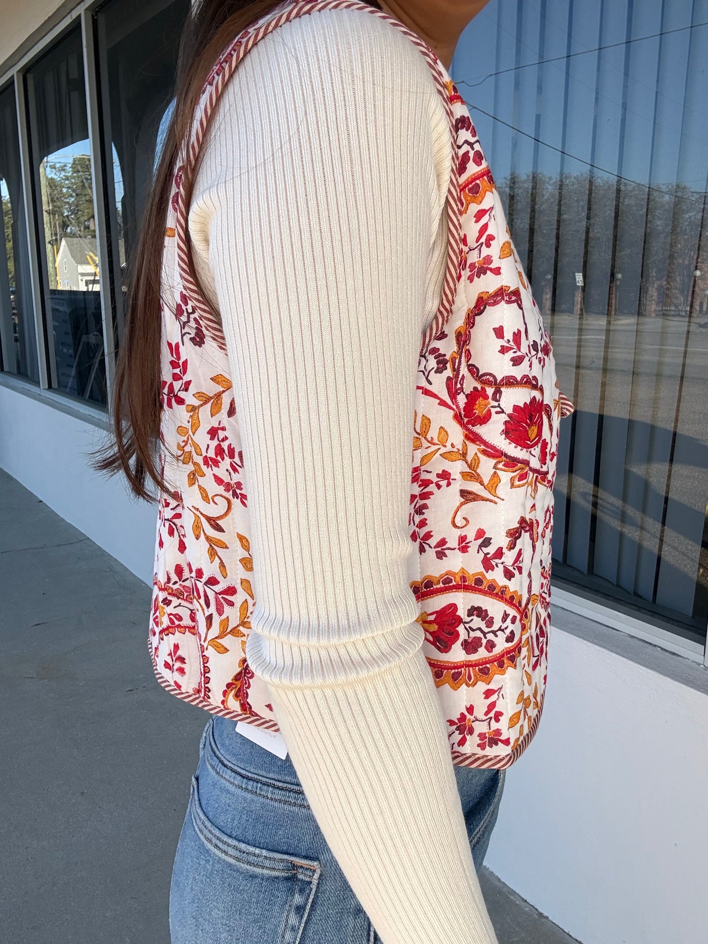 Red Paisley Print Festive Vest