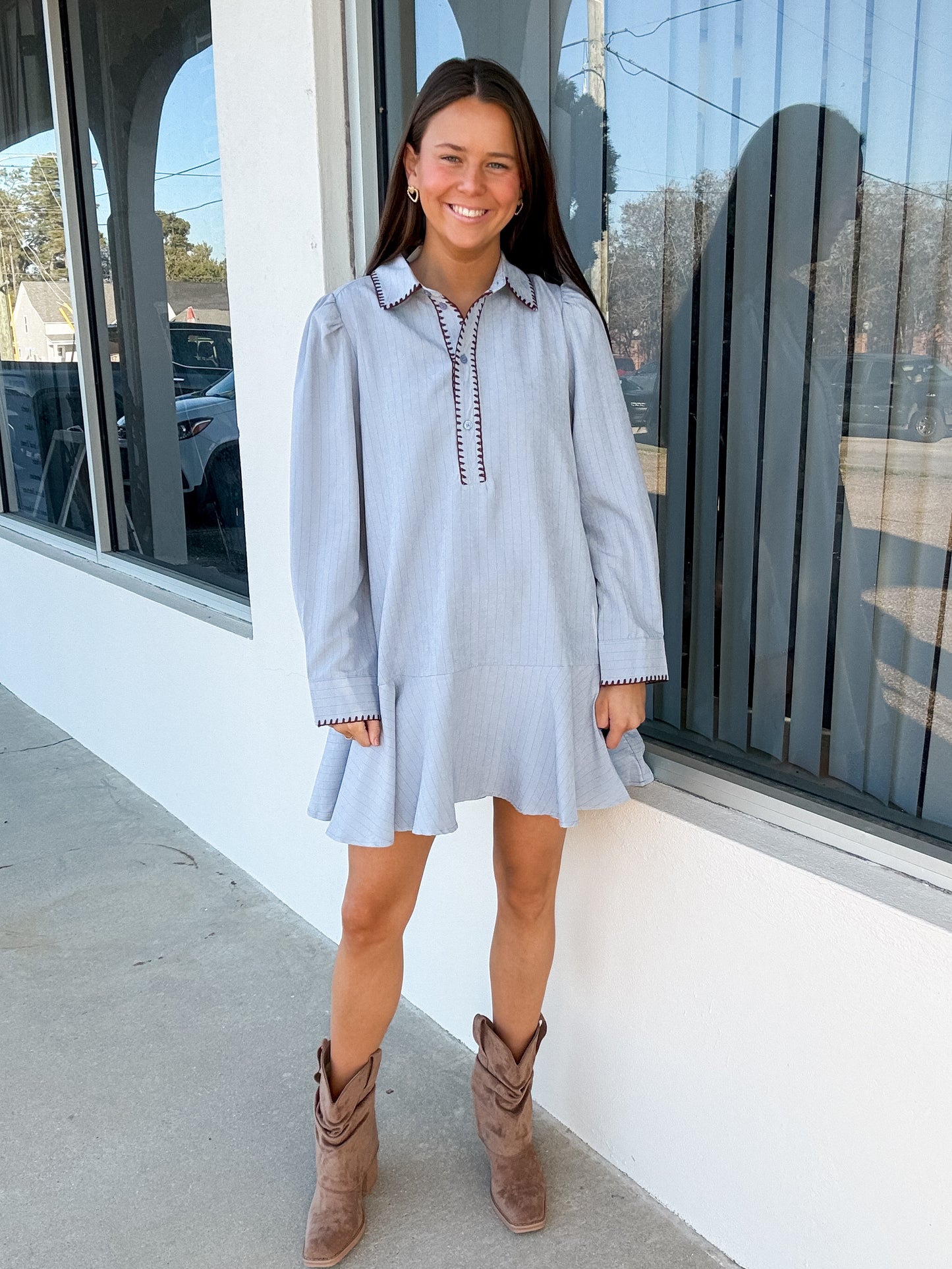 Dusty Blue Stripe Dress