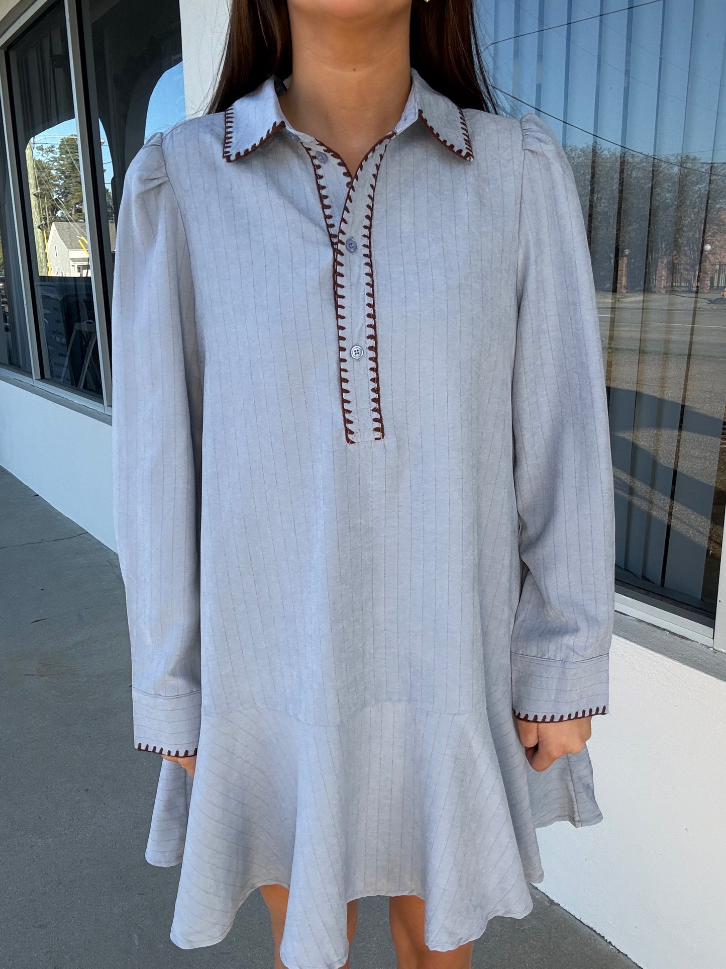 Dusty Blue Stripe Dress