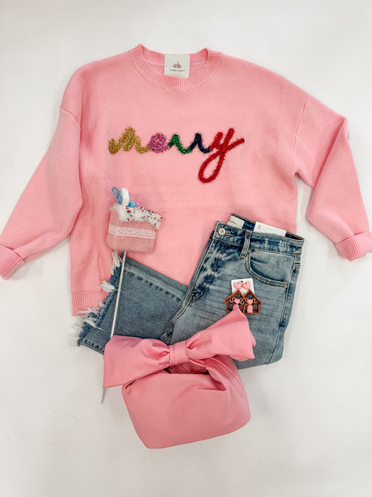 MERRY Pink Holiday Sweater