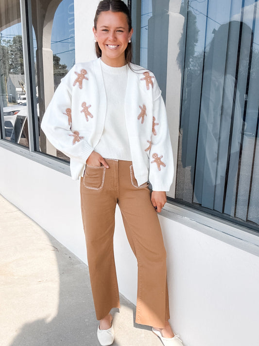 Stitch Detail Brown Denim Pants