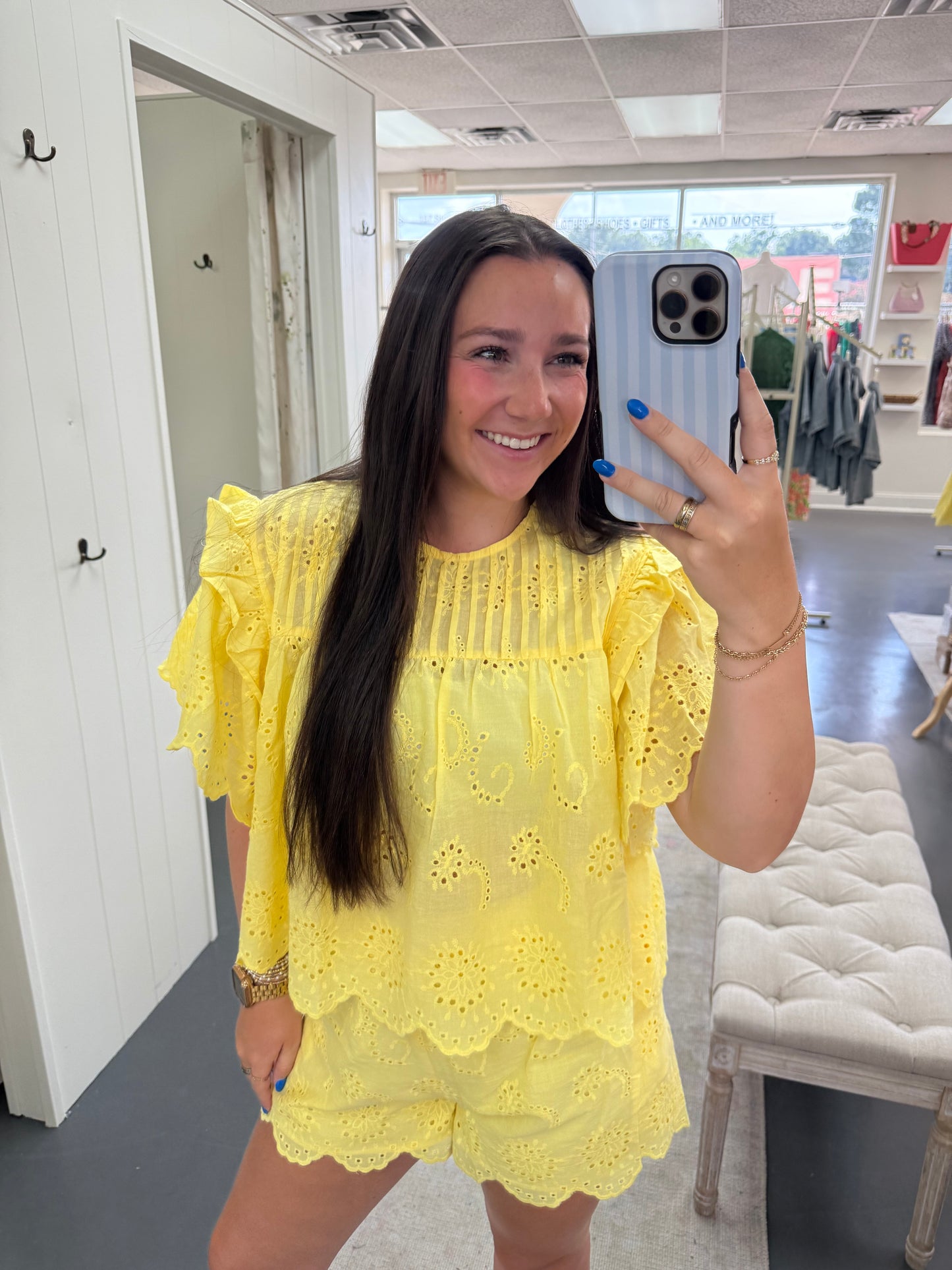 Lemon Eyelet Yellow Shorts