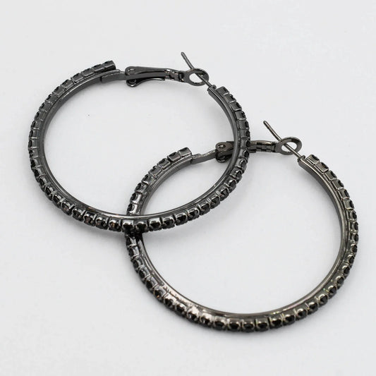 Jeweled Black Hoops