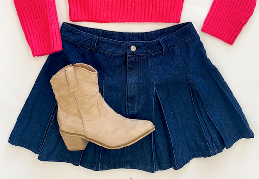 Let's Dance Denim Pleated Skirt