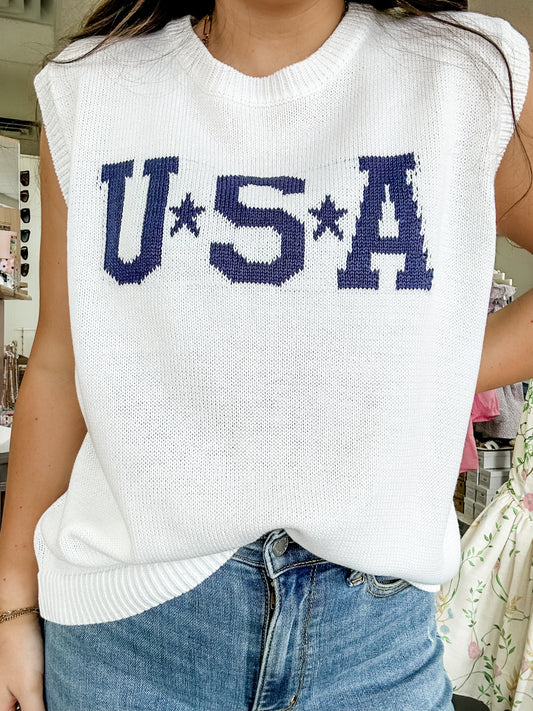 USA Crew Neck White Light Weight Top