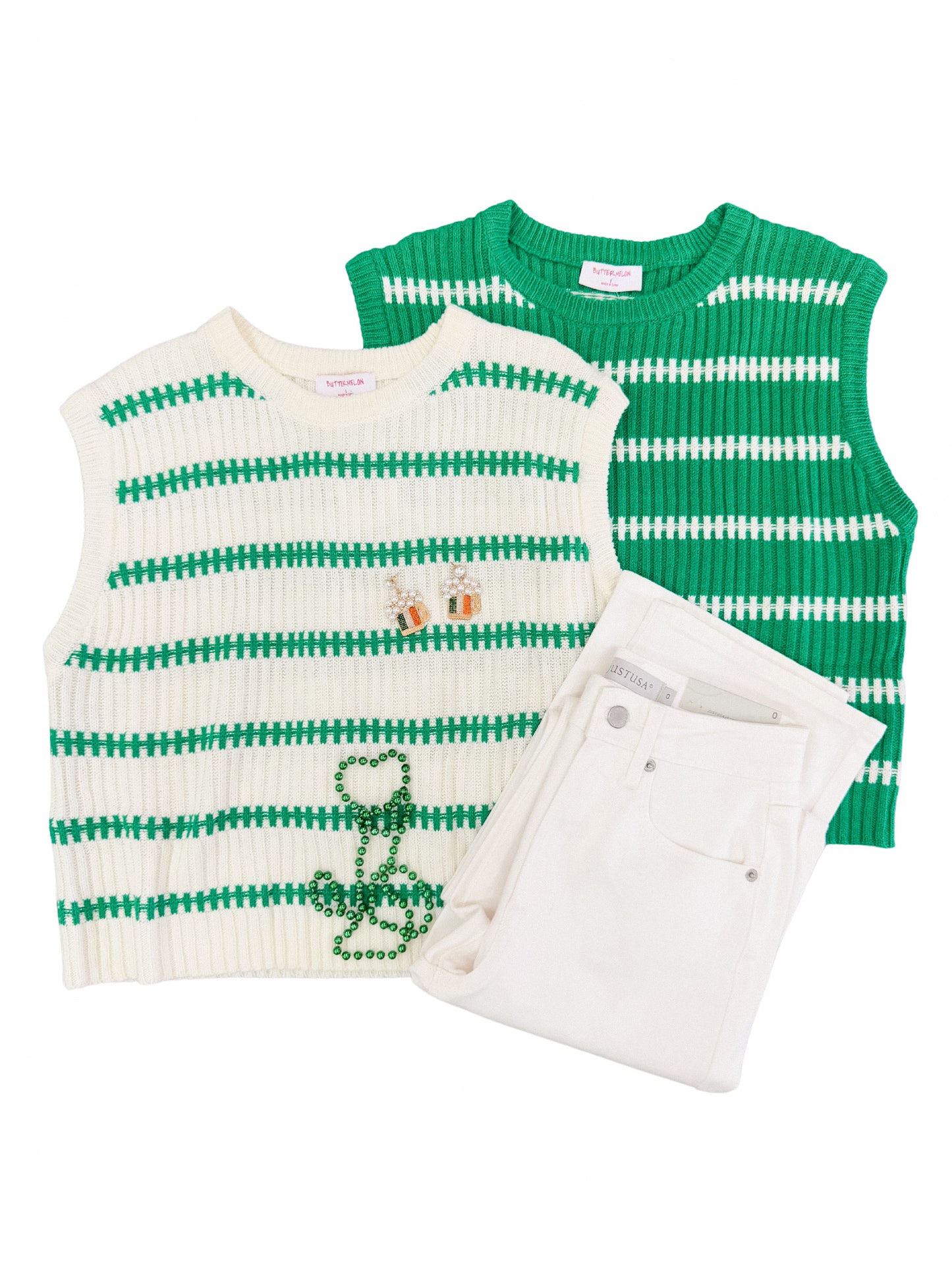 White With Green Stripes Top