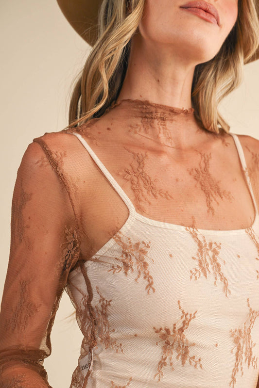 Amber Sheer Lace Long Sleeve Top