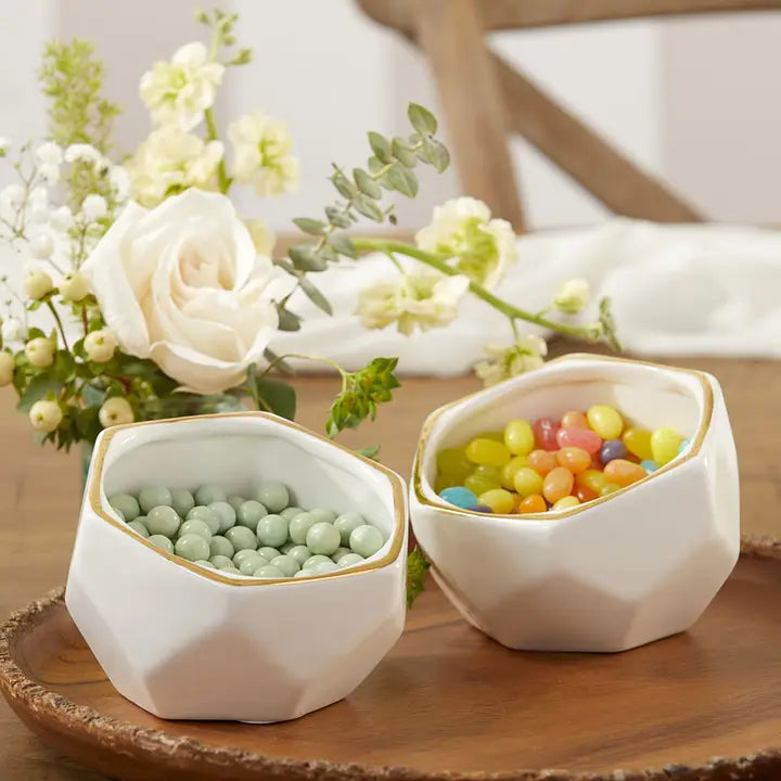 Gold Trim Ceramic Planter Bowl Set (2)