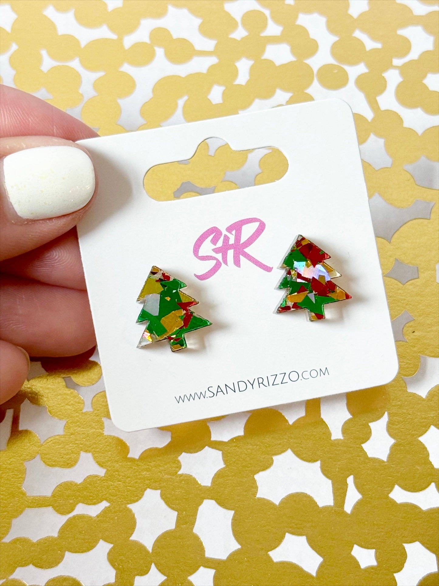 Traditional Confetti Acrylic Christmas Tree Stud Earring