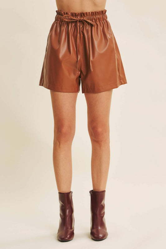 Chestnut Vegan Leather Shorts