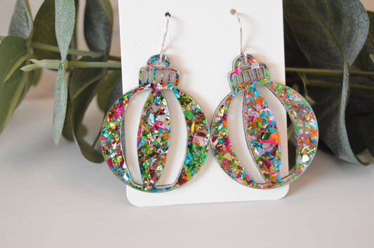 Bauble Christmas Ornament Confetti Earrings