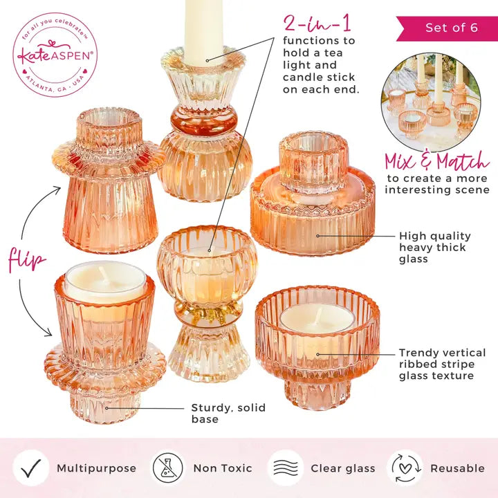 Rose Gold Candle Holders Set (6)