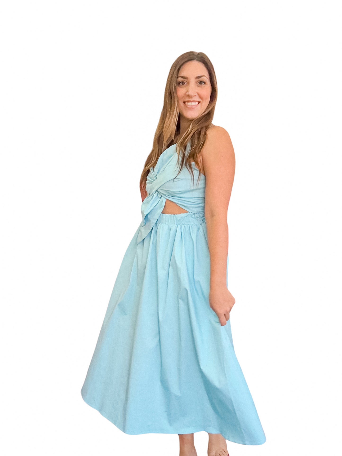 Baby Blue Knotted Bow Midi Dress