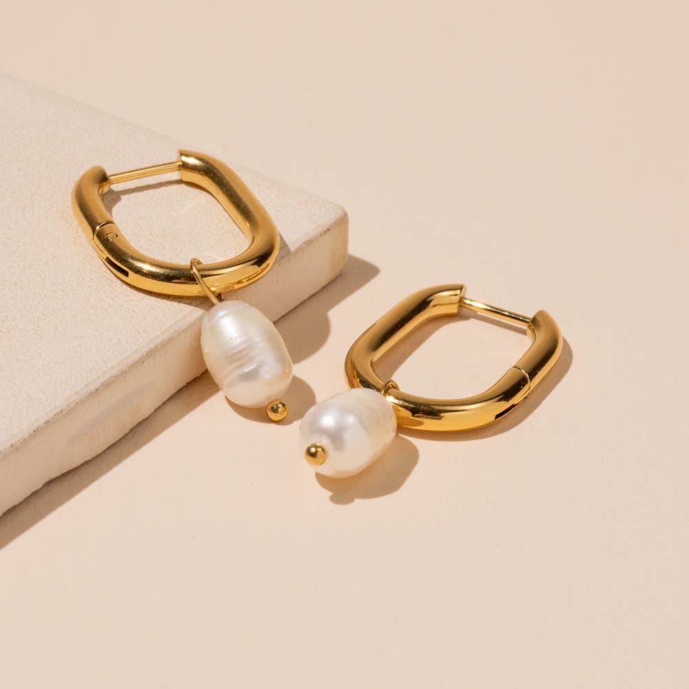 Gold Pearl Drop Earrings