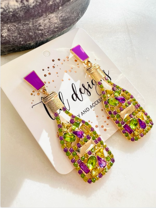 Mardi Gras Champagne Bottle Earrings