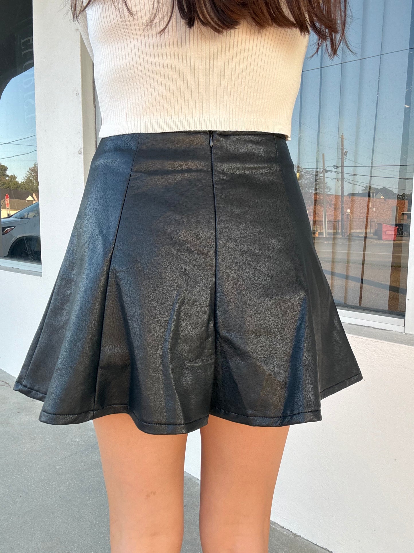Black Leather Flare Skirt