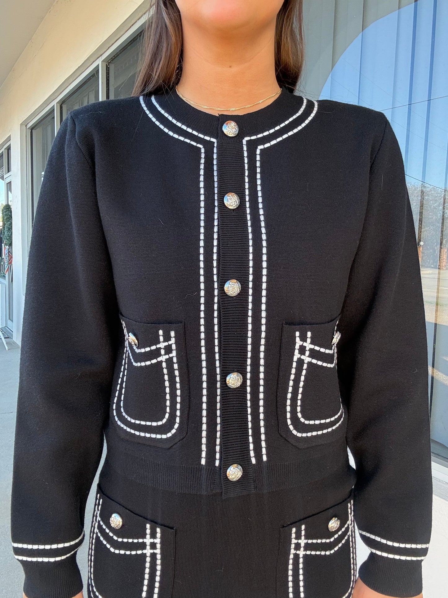 Black Stitch Embroidered Set