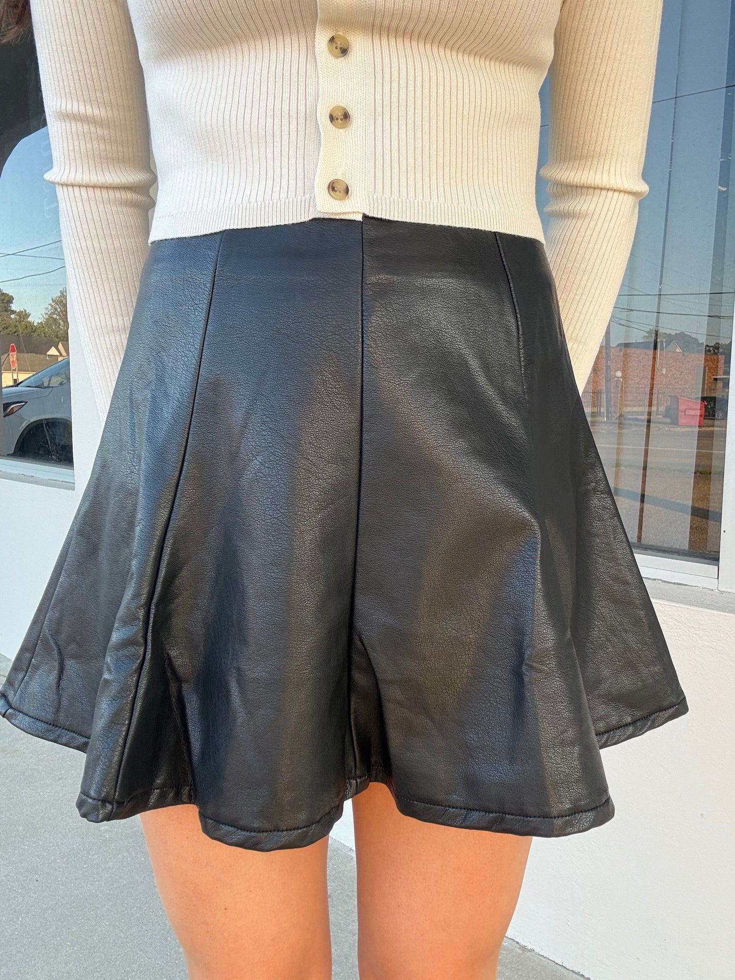 Black Leather Flare Skirt