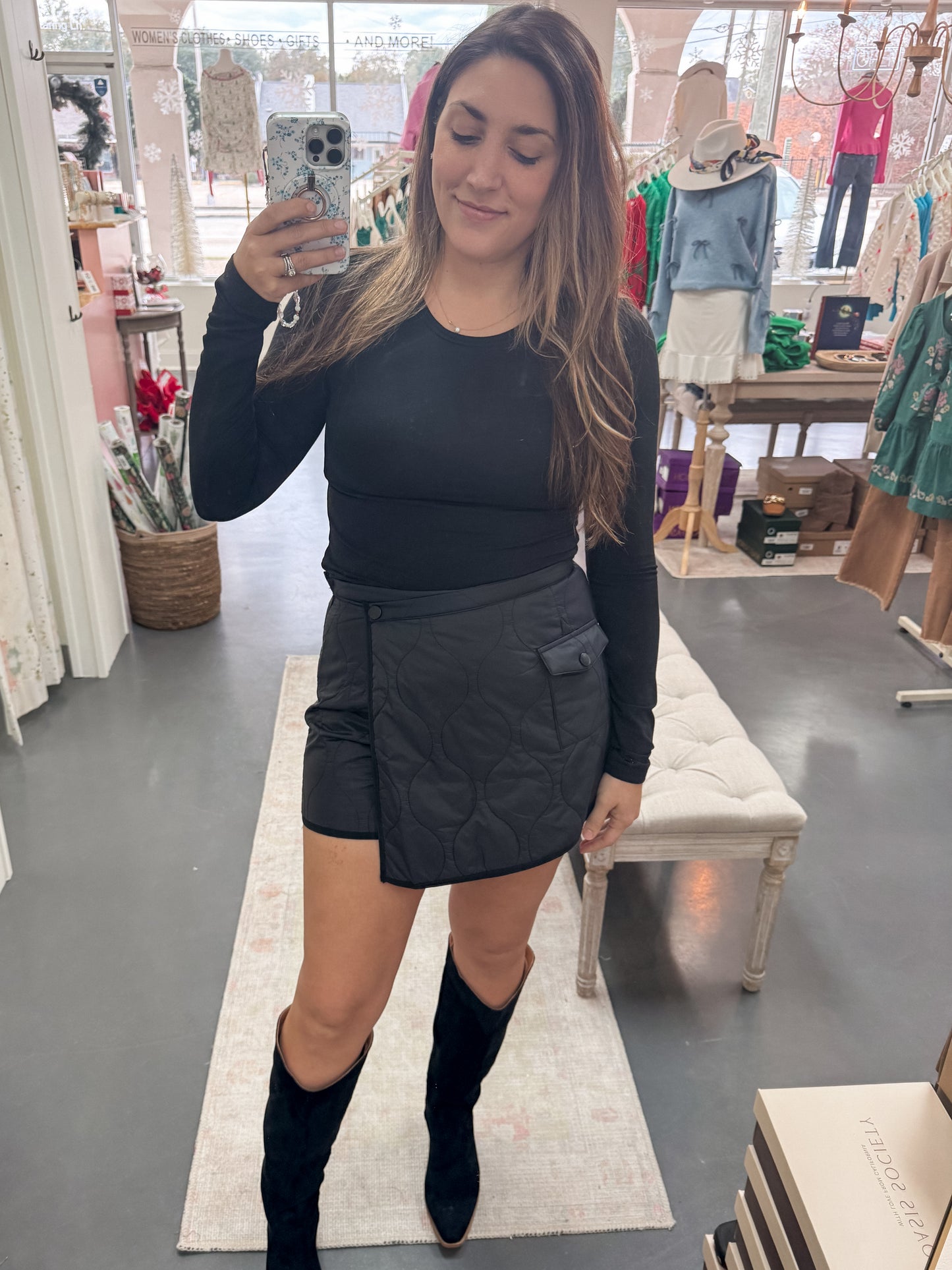 Effortless Black Quilted Skort