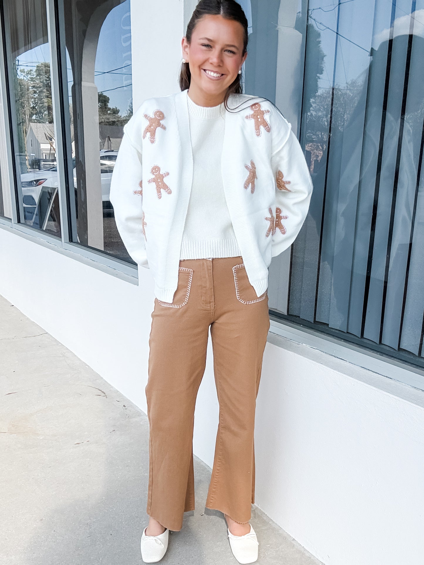 Stitch Detail Brown Denim Pants