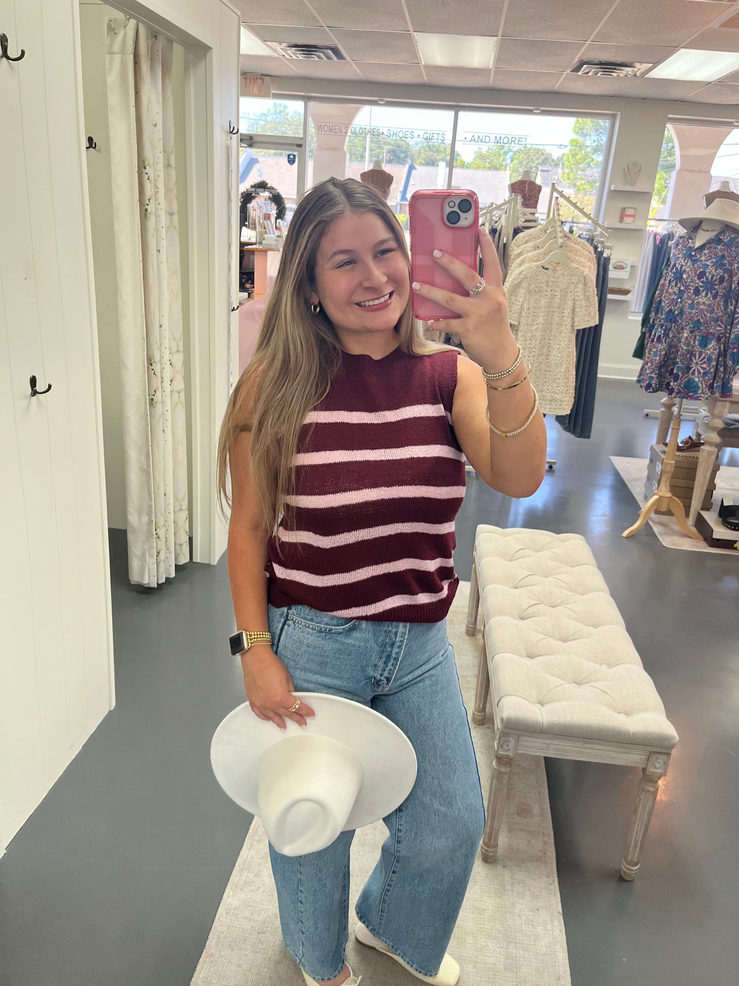 Burgundy Pink Stipe Top