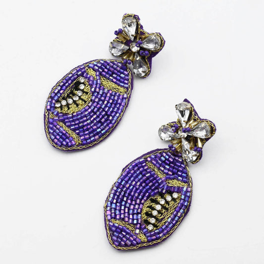 Purple Football Beaded Earrings