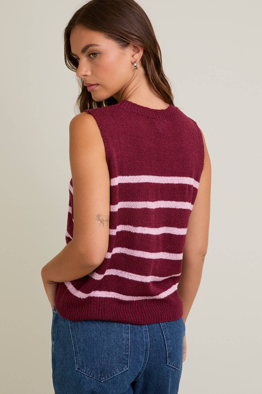 Burgundy Pink Stipe Top
