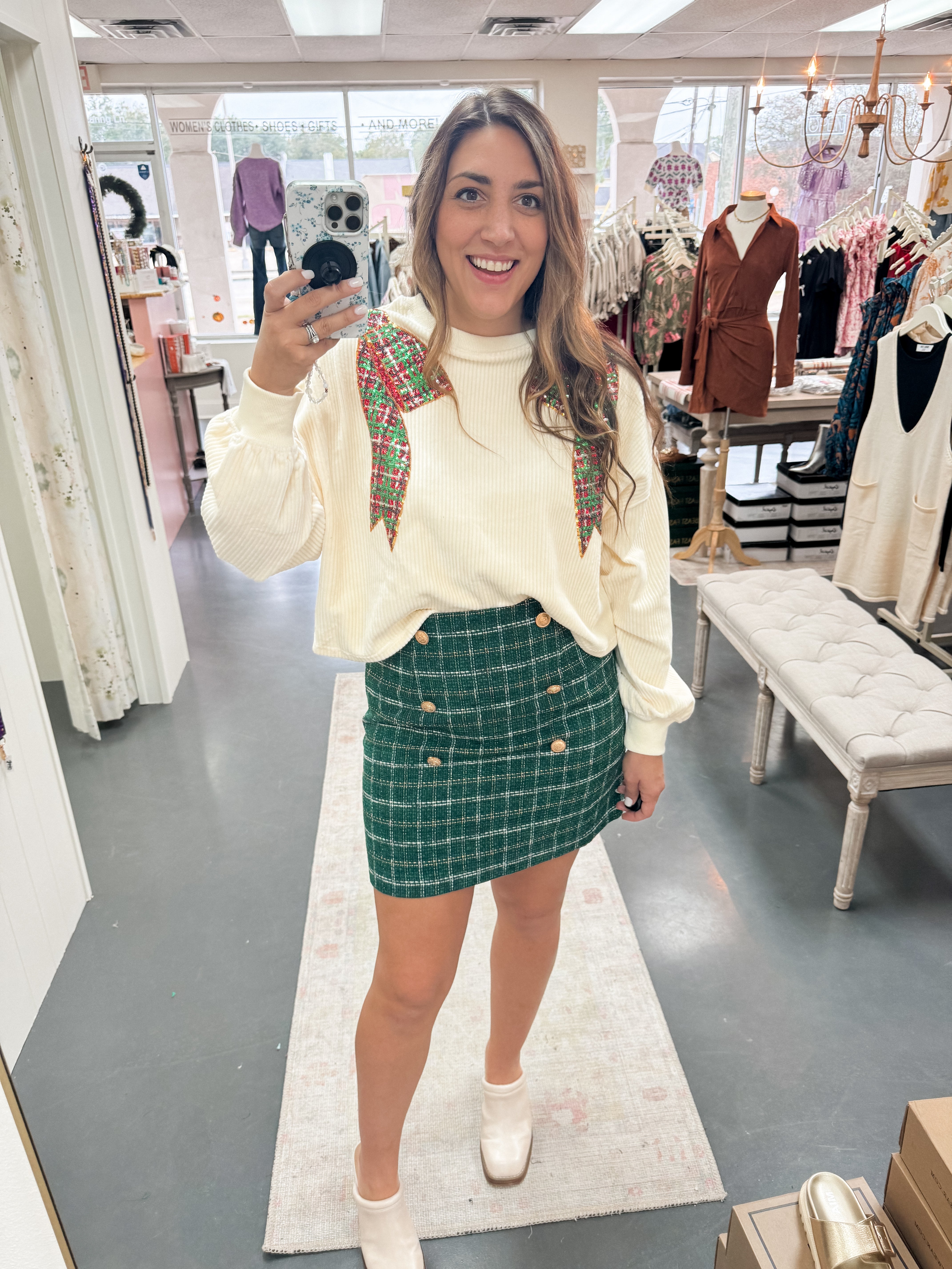 Holiday Plaid Green Skirt Gimme Gimme Boutique