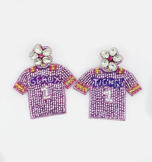 LSU Jersey Beaded Statement Earrings