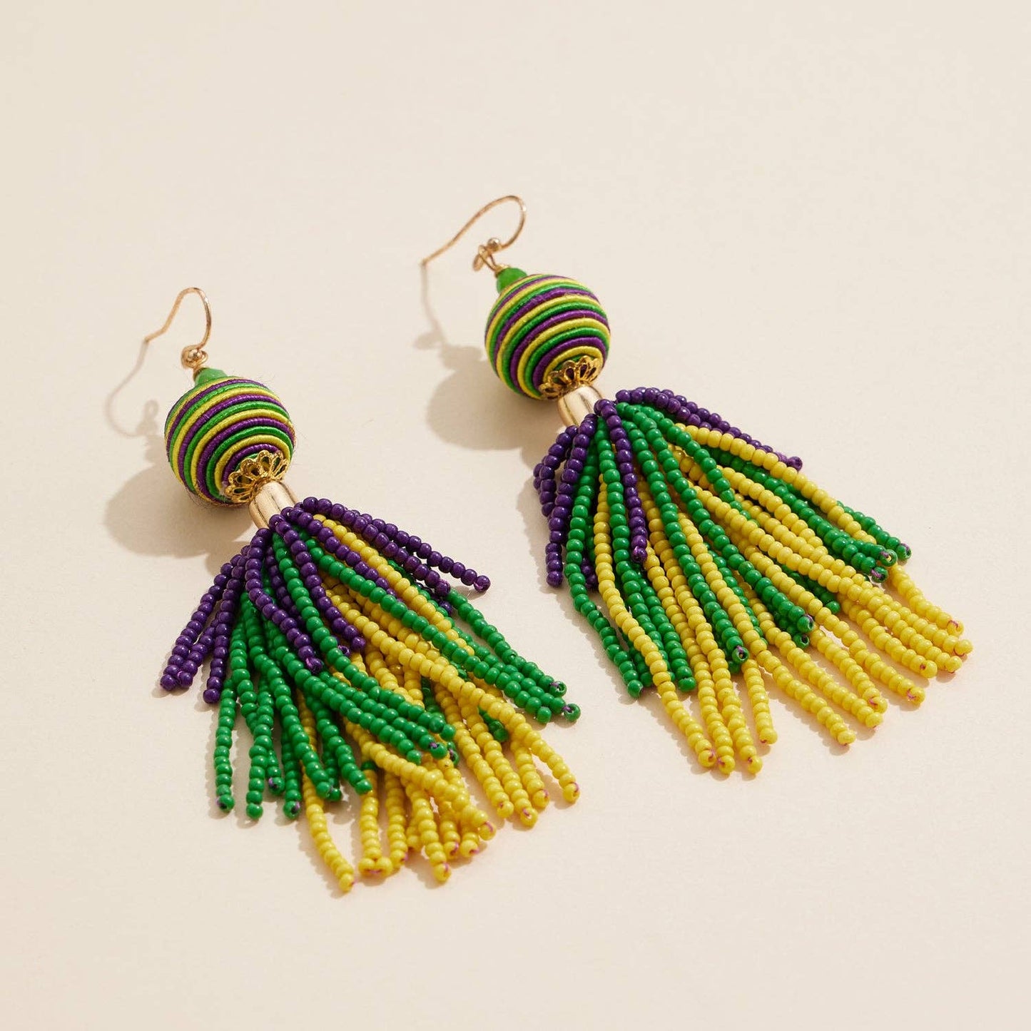 Mardi Gras Tassel Beaded Earrings